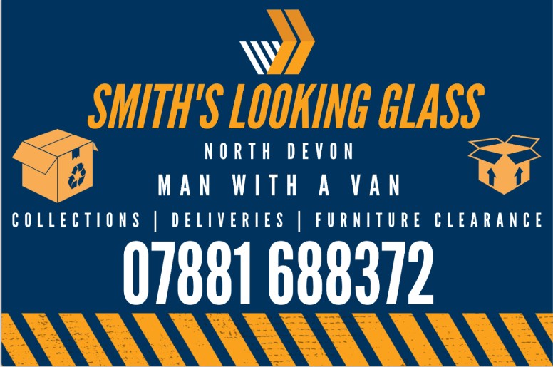 Smith's Looking Glass van sign in navy and gold